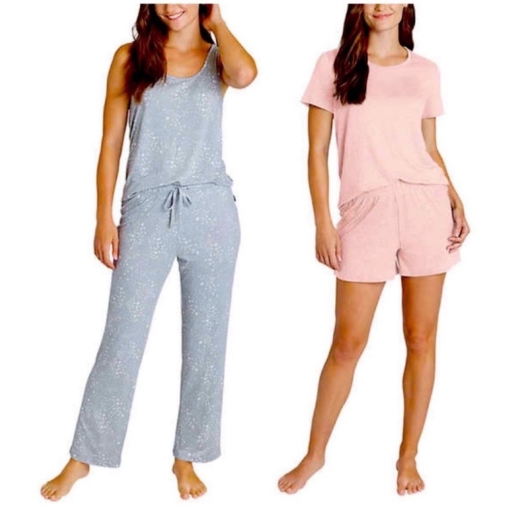 NWT Eddie Bauer Ladies 4-Piece Pajama Set GRAY / PINK - size L comfy loungewear